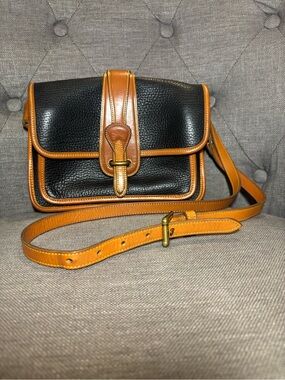 Dooney & Bourke Black Pebbled Leather Crossbody with Tan Trim